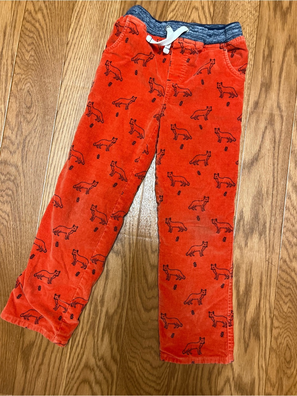 Mini Boden Pants Boys 6Y Orange Corduroy Foxes Warm Fall Pull on Pants